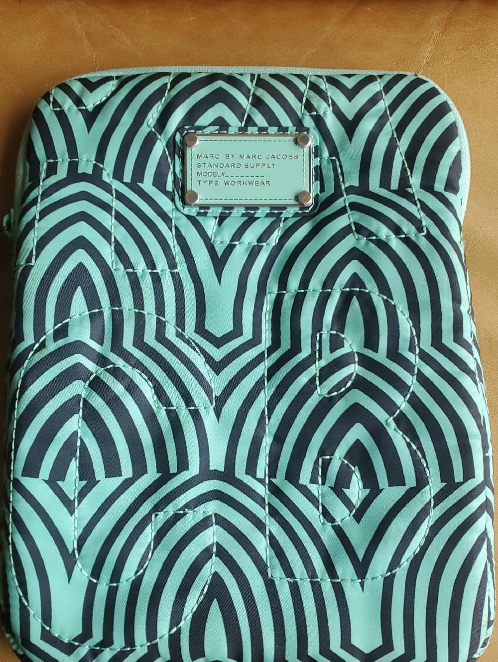 Marc by Marc Jacobs Teal and Black Geometric Quilted Tablet Pouch Bag